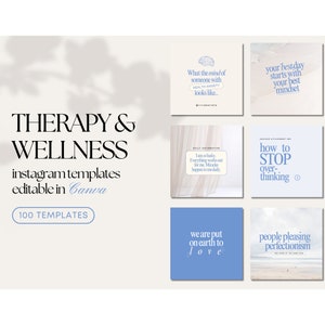 Therapist Instagram Post Templates | Self Care Instagram Templates | Wellness Coach | Health Coach | Mental Health Canva Template | Therapy
