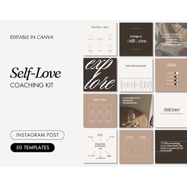 Self Love Instagram Post Templates | Self Care Templates | Self Love Content | Self Care Post | Mental Health Instagram Template | Canva