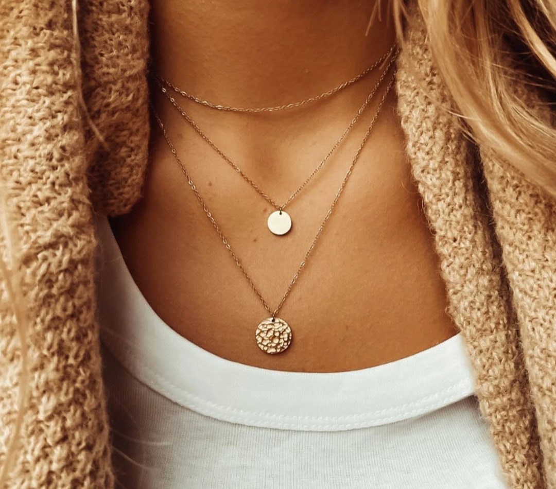Layered Coin Necklace Set | Minimalist 3-piece Gold, Rose Gold & Silver ...