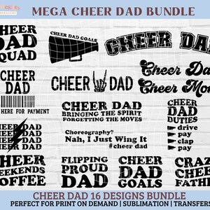 Cheer Dad SVG PNG-bundel Retro Groovy Lightning Bolt Mom Mama shirt ontwerp cheerleader digitaal bestand scannen voor betaling sublimatie
