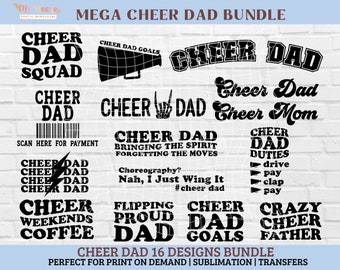 Cheer Dad SVG PNG Bundle Retro Groovy Lightening bolt Mom Mama shirt design cheerleader digital file scan for payment Sublimation