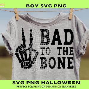 Bad To The Bone PNG SVG bambini Camicia di Halloween per ragazzo Divertente Boo Crew bambino ragazzo Stagione spettrale File digitale a scacchi Stagione di vibrazioni spettrali
