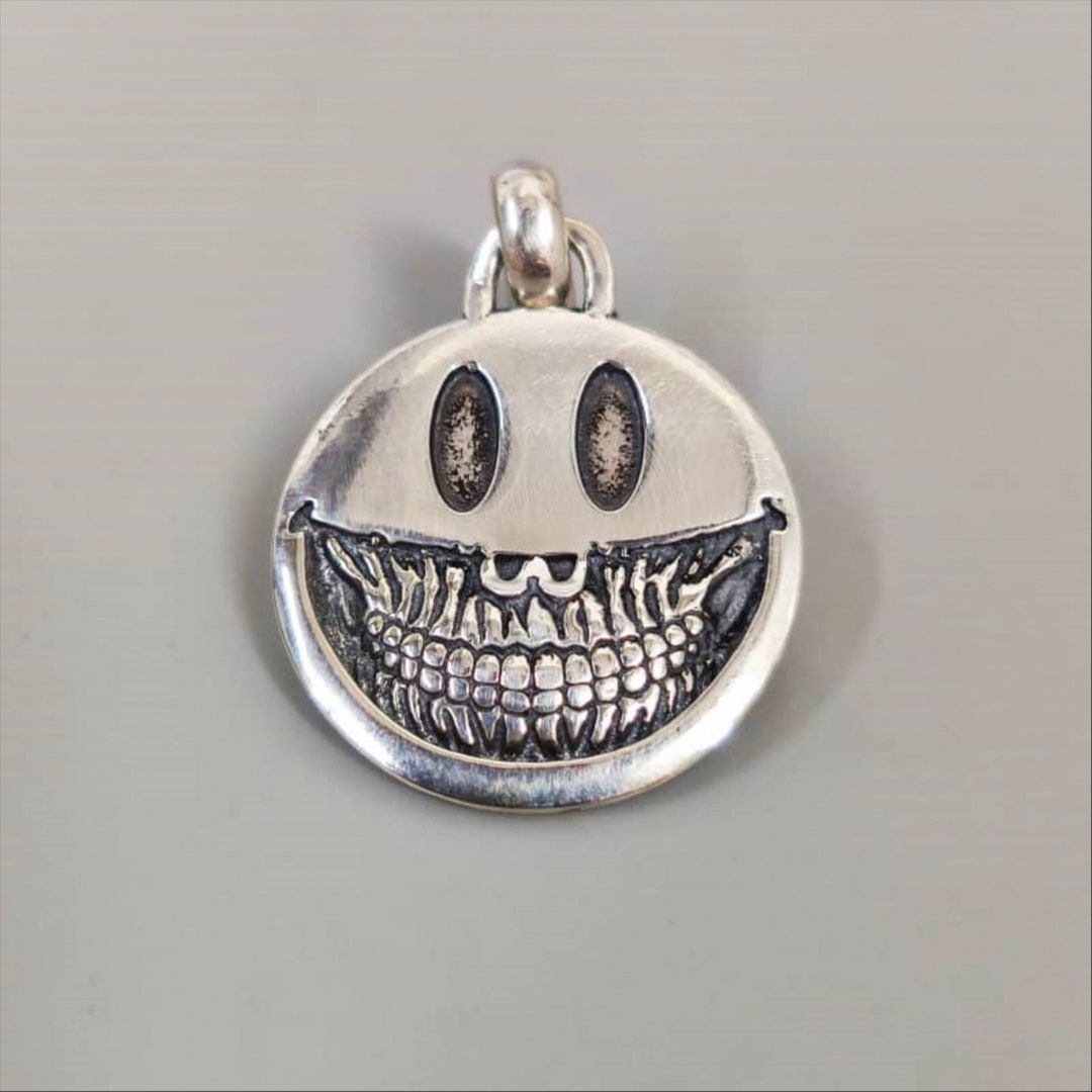 Silver Happy Face Pendant Smiley Face Necklace Smile Face Necklace