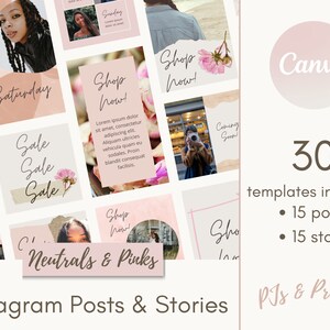 Instagram Template Canva - Neutros - Rosa - Instagram Post Templates Canva - Instagram Story Templates Canva - PJsPretties