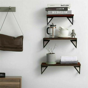 3 Rustic Wood Wall Shelf Used As Kitchen Shelves | Solid Corner Shelf | 3 Tier Shelves | Floating Shelf Décor | Wall Shelves For Living Room