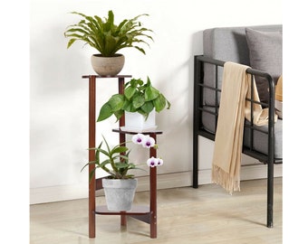 3 Tier Handmade Bamboo Wooden Indoor Plant Stand For 3 Planter Pots Indoor | Display Shelf For Plants | Corner Tiered Rack For Potted Flower