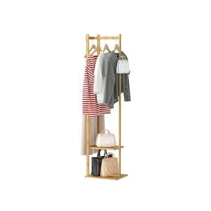 Bamboo Wooden Clothes Rack For Garment Hanging | Wooden Clothing Rack Bedroom Furniture With Shoe Rack & Shoe Storage | Coat Hanger Wood