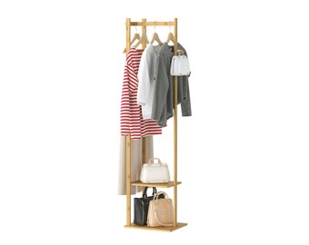 Bamboo Wooden Clothes Rack For Garment Hanging | Wooden Clothing Rack Bedroom Furniture With Shoe Rack & Shoe Storage | Coat Hanger Wood