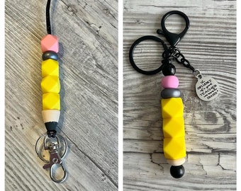 Teacher, School Staff Lanyard, Keychain, Silicone and Wooden Beads. EA, CYW, Teacher, Secretary, Practical Gift.