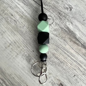Sage green and black silicone bead lanyard, teacher, school staff, hospital, office staff.