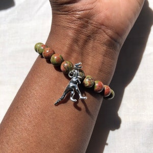 Prehistoric! Unakite with Silver Tyrannosaurus Charm