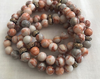 Red Line Jasper Beaded Bracelet - Art Deco 8mm