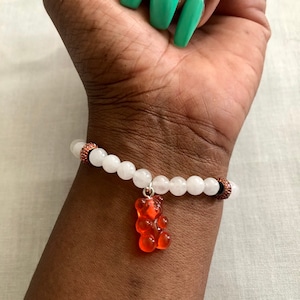 Yummie Gummies - White Jade Beaded Bracelet and Citrus Gummy Bear
