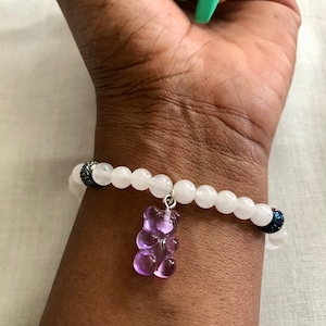 Yummie Gummies - White Jade Beaded Bracelet and Grape Gummy Bear