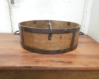Antique French Bentwood Dry Measure: Iron-Bound Beech Grain Basket