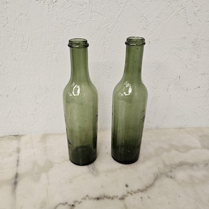 Pair Of Antique French Green Glass Preserving Bottles
