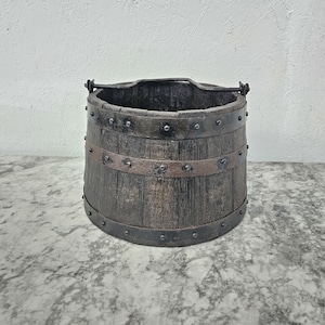 Antique French Oak & Iron Winemakers Pale