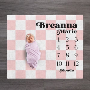 pink milestone blanket, girl milestone blanket, milestone blanket girl, baby girl milestone blanket, checker milestone blanket, checker