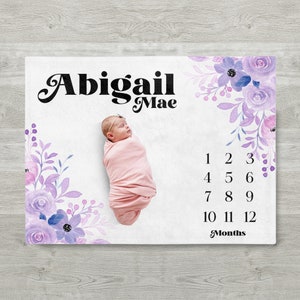 purple milestone blanket, baby girl milestone blanket, pink milestone blanket, floral, baby milestone blanket, girl, flowers, pink, retro