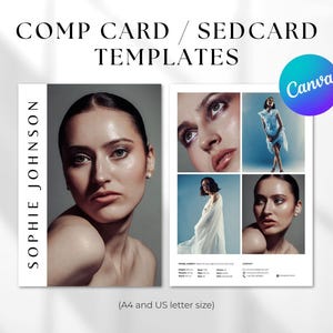 Modelleringskort / Sedcard för gjutningar, Compcard Sedcard för modeller - Canva-mall A4 och US letter