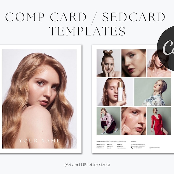 Modeling Model Comp Card / Sedcard for Castings, Compcard Sedcard for Models - Canva Template A4 and US letter