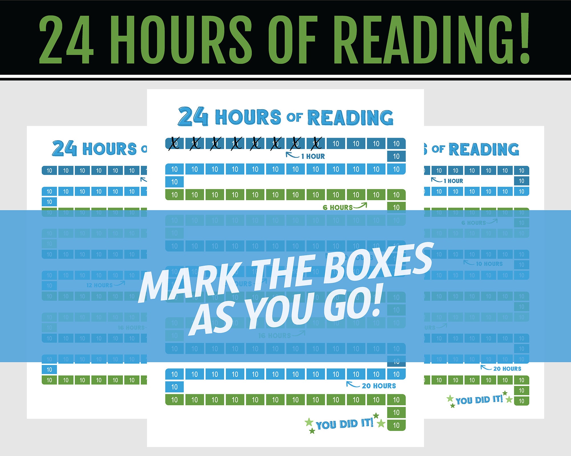 Reading Graph Tracker Reading Chart Tracker, Reading Log Printable, 24 Hours of Reading ...
