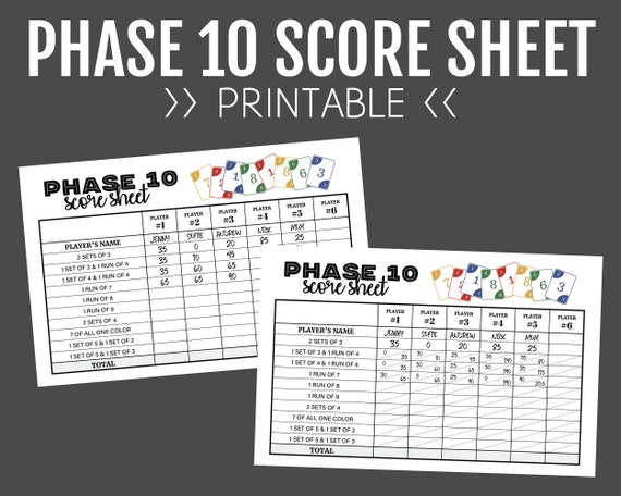 Phase 10 Score Sheet, Printable Score Sheet, Digital, Instant Download, Phase  10, Printable File, PDF, 8.5 X 11, A4 