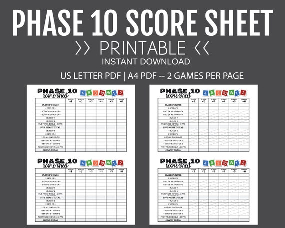 Feuille de pointage Phase 10, Feuille de pointage imprimable, Numérique,  Téléchargement instantané, Phase 10, Fichier imprimable, PDF, 8,5 x 11, A4  -  Canada