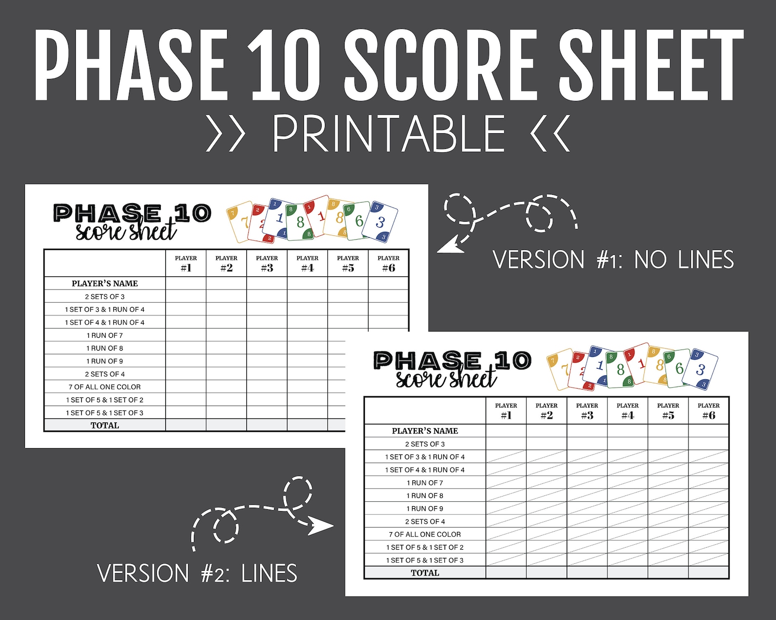 Phase 10 Score Sheet, Printable Score Sheet, Digital, Instant Download