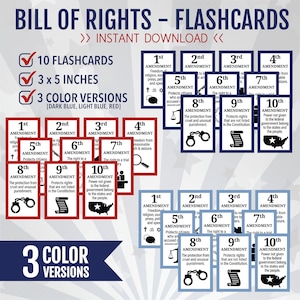 US Bill of Right, Bill of Right Flashcards, US-Regierung, Verfassung, Änderungen, digital, Sofort Download, PDF, 8,5 "x 11"