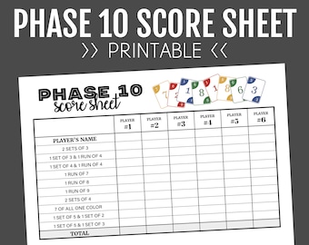 Feuille de pointage Phase 10, Feuille de pointage imprimable, Numérique,  Téléchargement instantané, Phase 10, Fichier imprimable, PDF, 8,5 x 11, A4  -  Canada