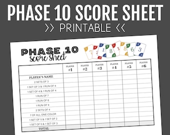 Phase 10 Score Sheet, Printable Score Sheet, Digital, Instant Download, Phase  10, Printable File, PDF, 8.5 X 11, A4 