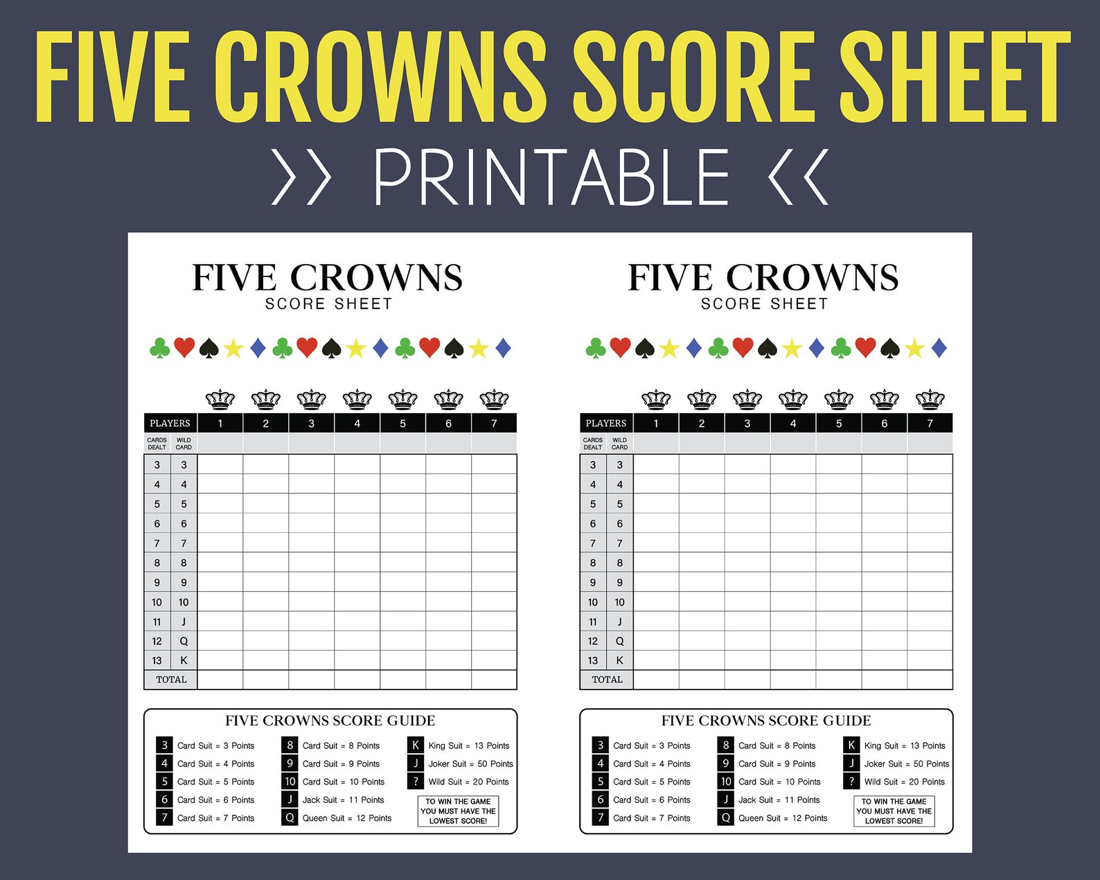 Buy Five Crowns Score Sheet Printable Score Sheet Digital Online In