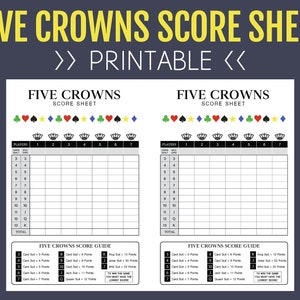Five Crowns Score Sheet, Printable Score Sheet, Digital, Instant ...