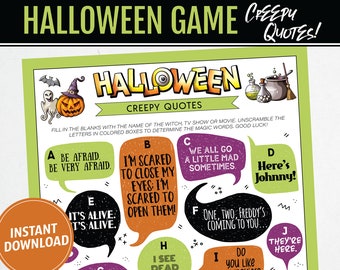 Halloween Game, Halloween Party Game, Halloween Printable, Halloween Creepy Quotes, Halloween Office Party, Halloween Game - Adults & Teens