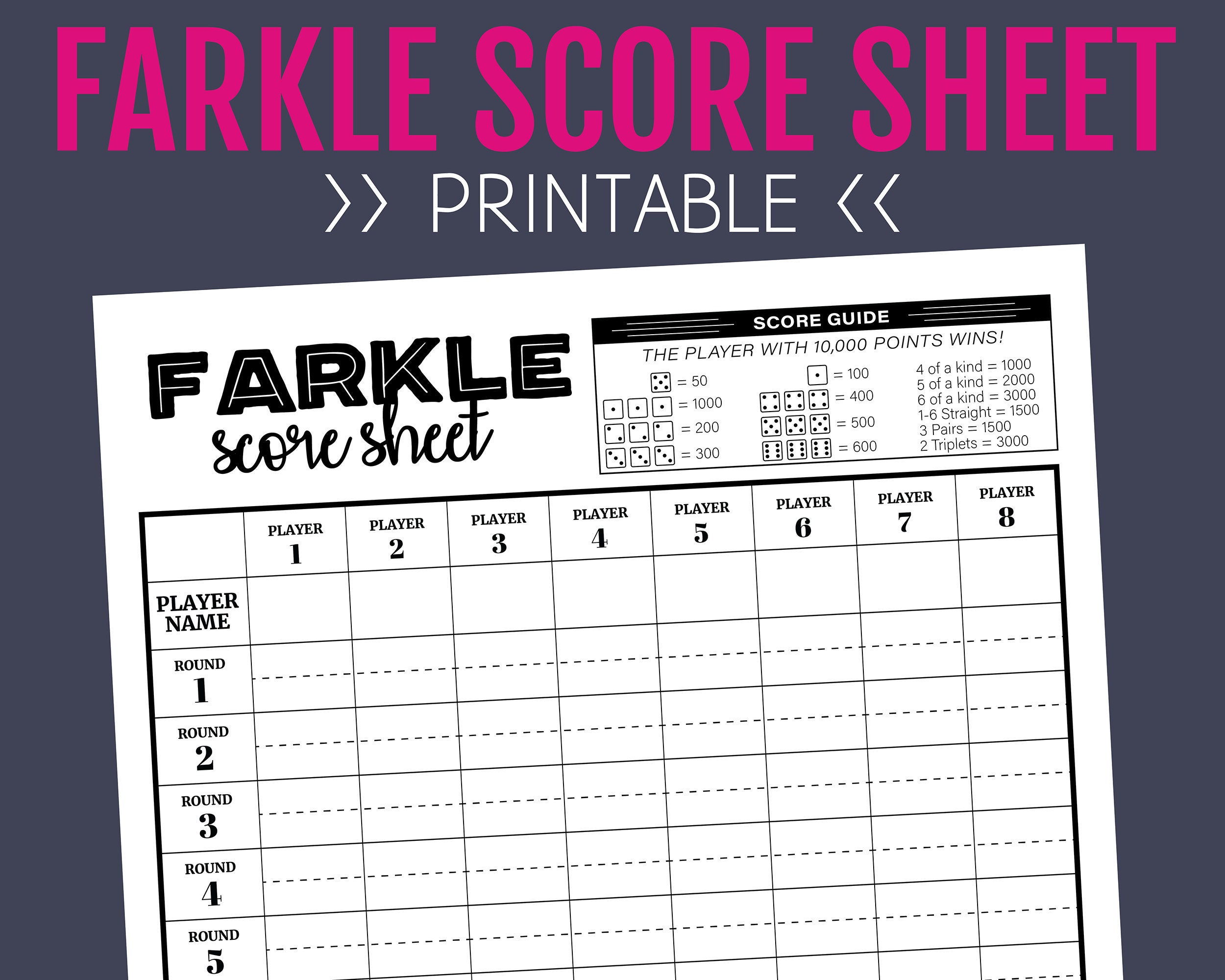 Farkle Score Sheet Printable Score Sheet Digital Instant Etsy