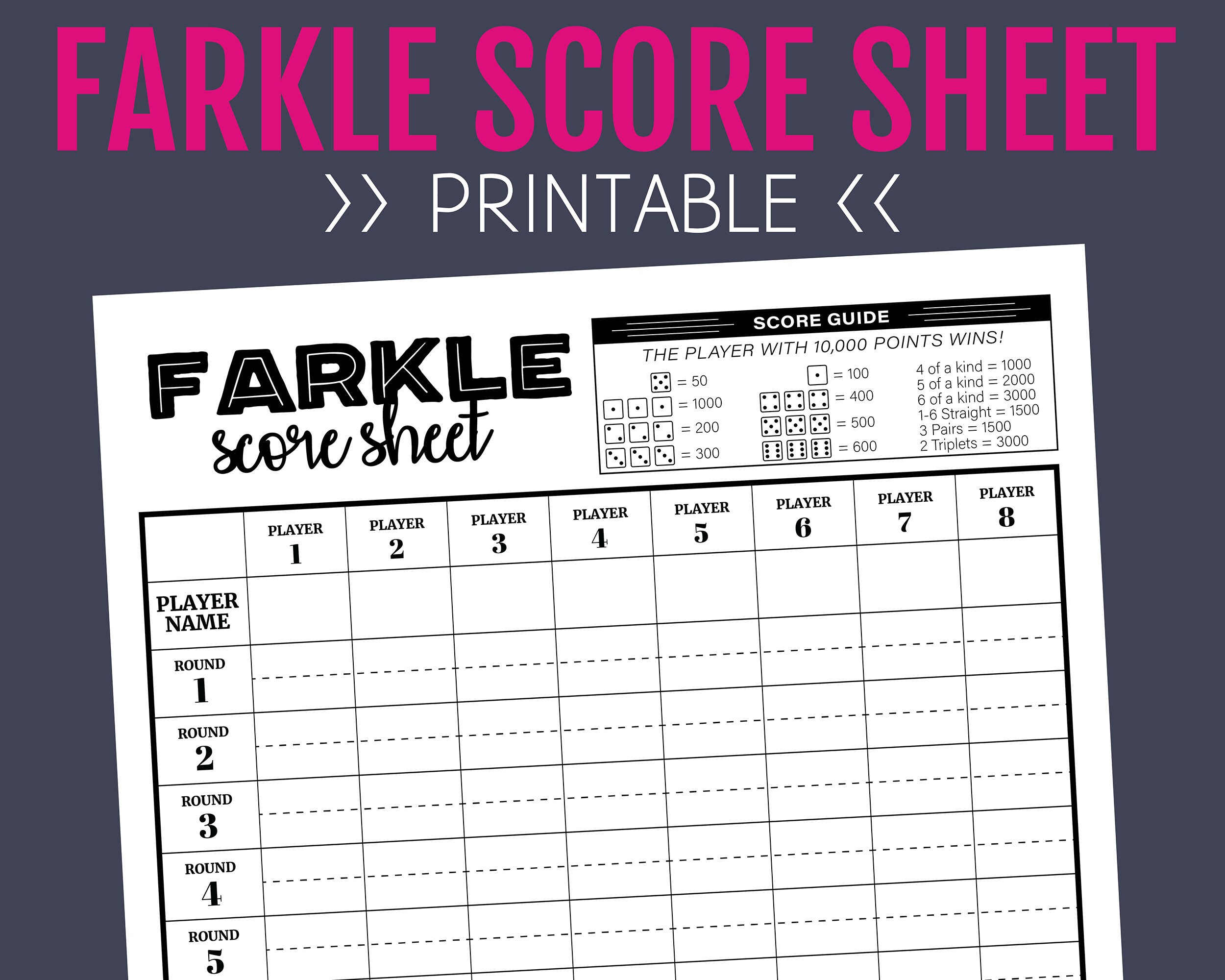 Farkle Score Sheet Printable Score Sheet Digital Instant Download