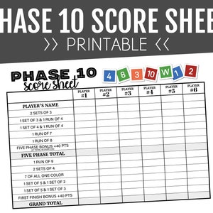 Phase 10 Bewertungsbogen, Bewertungsbogen zum Ausdrucken, digital, sofortiger Download, Phase 10, Druckbare Datei, PDF, 8,5 "x 11, A4