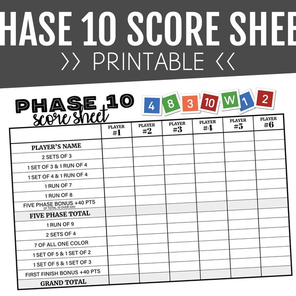 Phase 10 Printable Score Sheet Etsy Phase 10 Printable Score Sheet Etsy