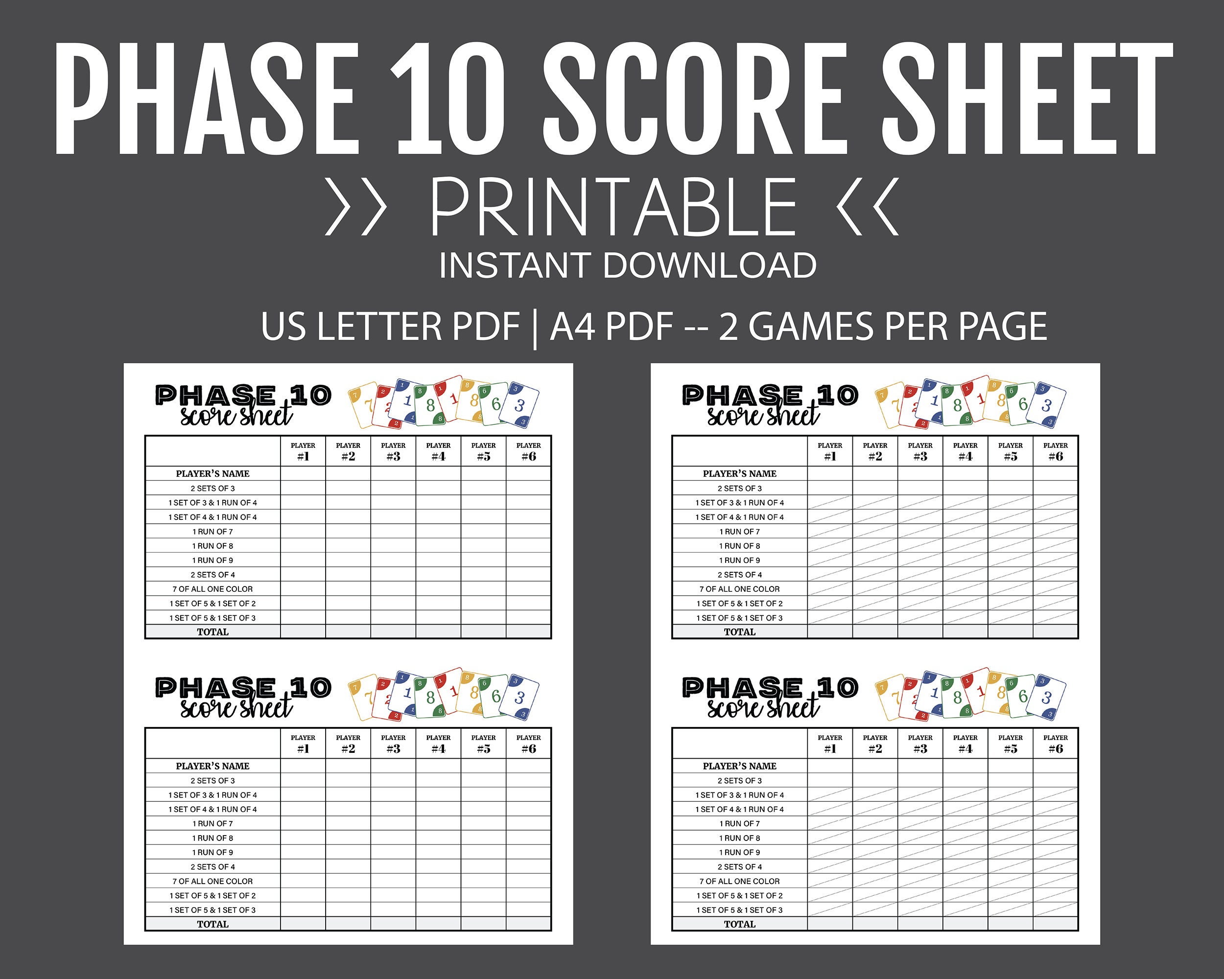 Phase 10 Score Sheet Printable Score Sheet Digital Instant Etsy