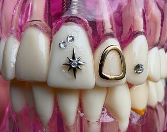 18K Tooth Gem Motif White Gold & Yellow Gold