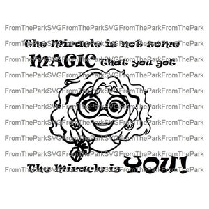 Op de afbeelding: Zwart-witte lijntekening van een vrouw met een bril en krullend haar. De tekst luidt "The miracle is not some magic that you got. The miracle is you!"