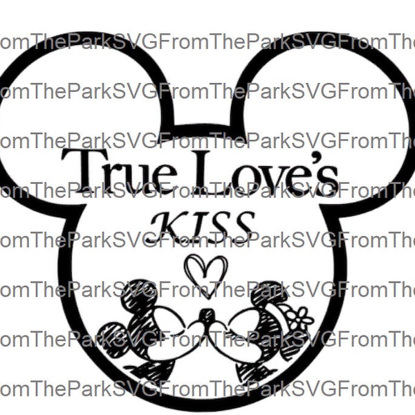 Mickey Minnie Sketch Style True Love's Kiss Hearts Valentines Day Wedding Couple Digital File Download / SVG / PDF / DXF