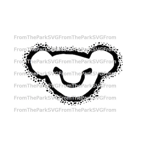 May include: Black and white silhouette of a koala bear's face with a dotted outline.