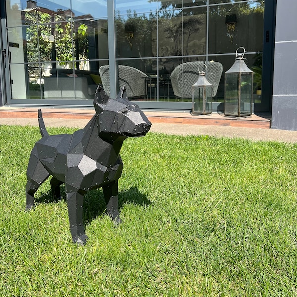 Metal Bull Terrier Sculpture for Garden - 3D Metal Art - Porch Decor - Polygonal Statue for Bull Terrier Keepers