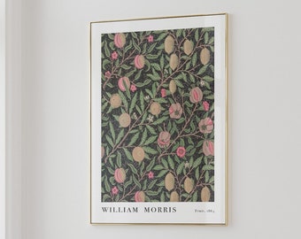 Lámina de frutas de William Morris, póster botánico vintage de granada