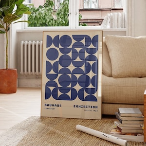Blue Bauhaus Print, Blue Mid-Century Print, Geometric Retro Art, 60s Vintage Print, Minimalist Decor, Graphic Design Wall Art Print
