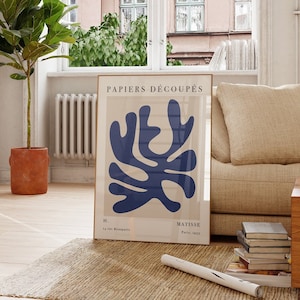 Poster blu di Matisse, stampa di ritagli vintage, poster minimalista neutro, poster d'arte da parete blu Matisse Papiers Découpés, galleria d'arte per la casa