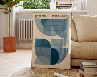 Bauhaus Blue Geometric print, Graphic design print, Mid Century Poster, Blue poster, Retro Minimalist Poster, Blue Geometric Wall Art Print