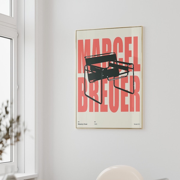 Wassily Chair print, Marcel Breuer Poster, Orange Bauhaus Poster, Orange sketch print, Bauhaus print, Exhibition poster, Minimalist Wall Art